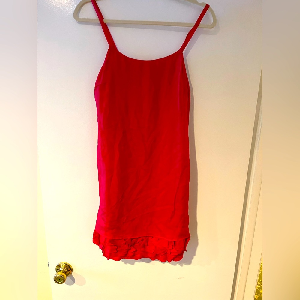 Silk mini dress with a ruffle on bottom